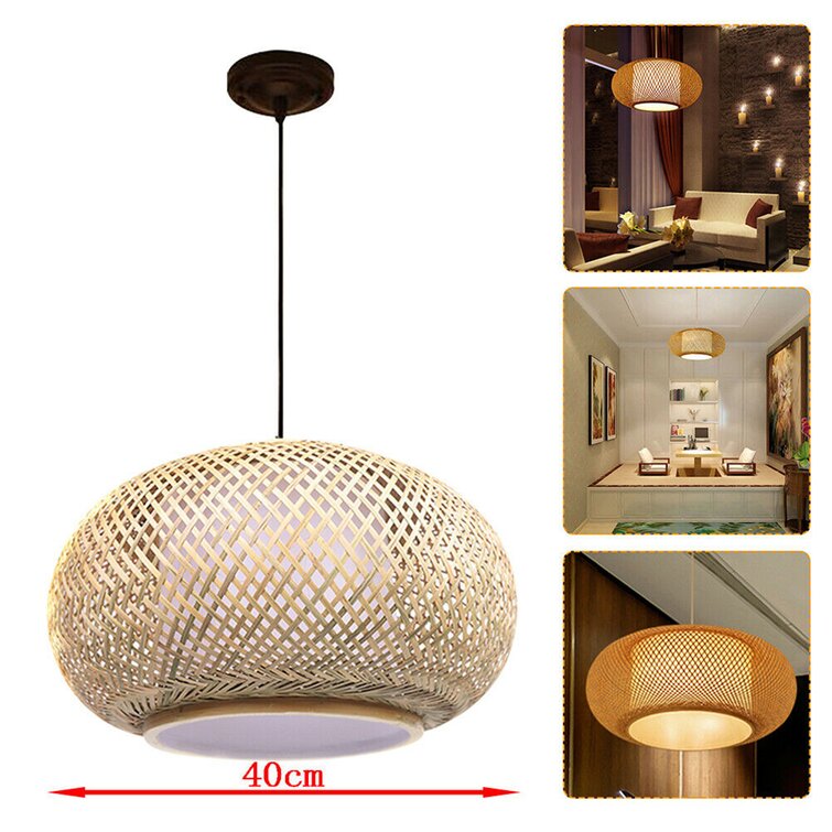 16'' Hanging Lamps Chandelier Vintage Premium Bamboo Wicker Lampshade  Rattan Pendant Light